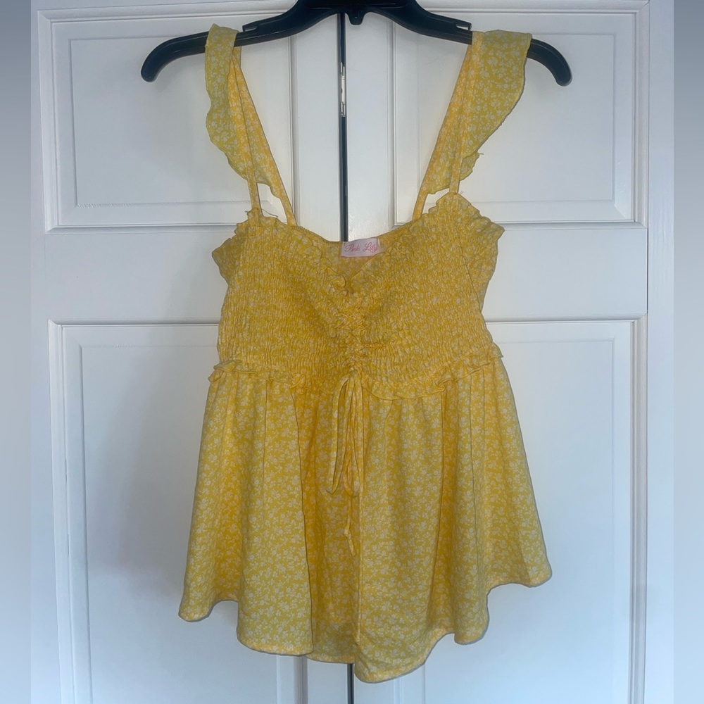 Pink Lily Yellow Floral Tank Top